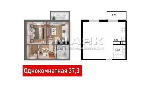 1-к. квартира 37.29 кв.м, 5/8